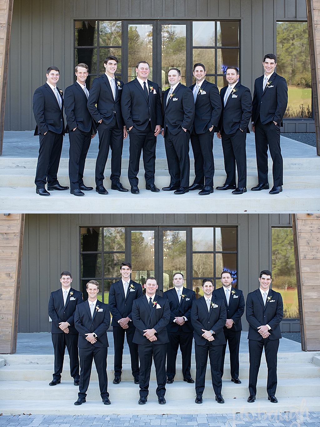 groomsmen black suits at the luminaire