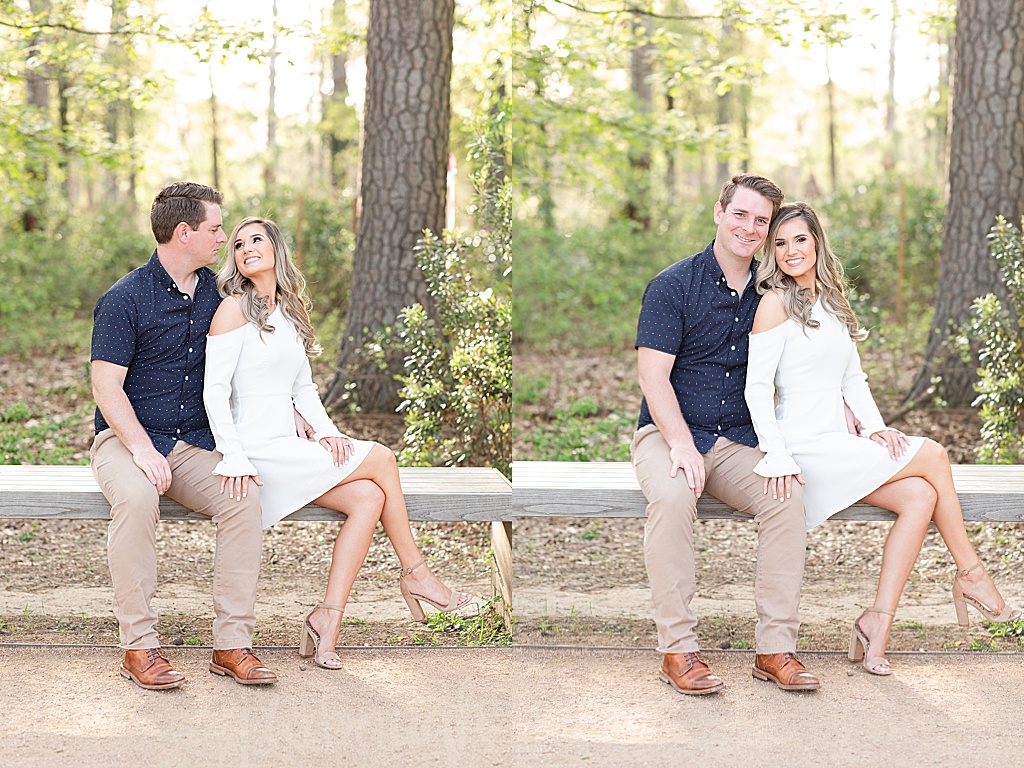 engagement photos on bench