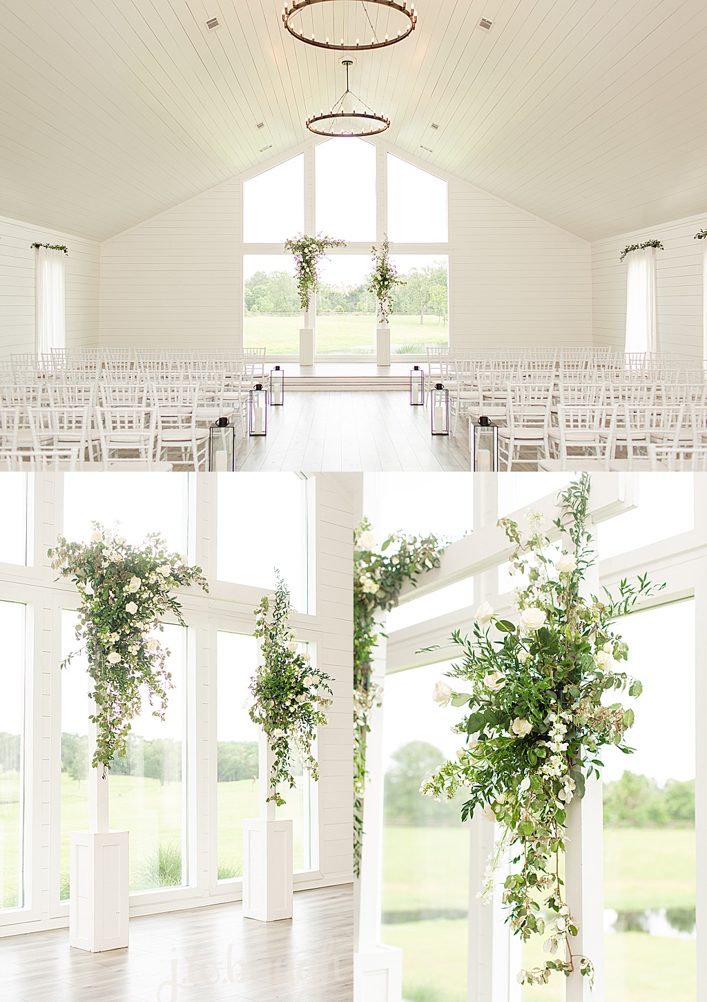 the farmhouse chapel white flowers and greenery 