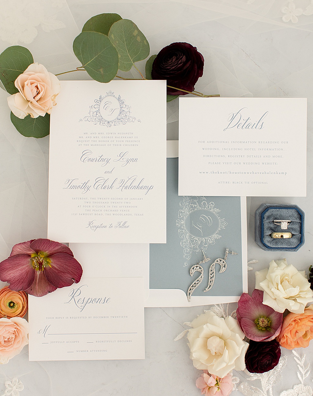 dusty blue wedding invitation suite