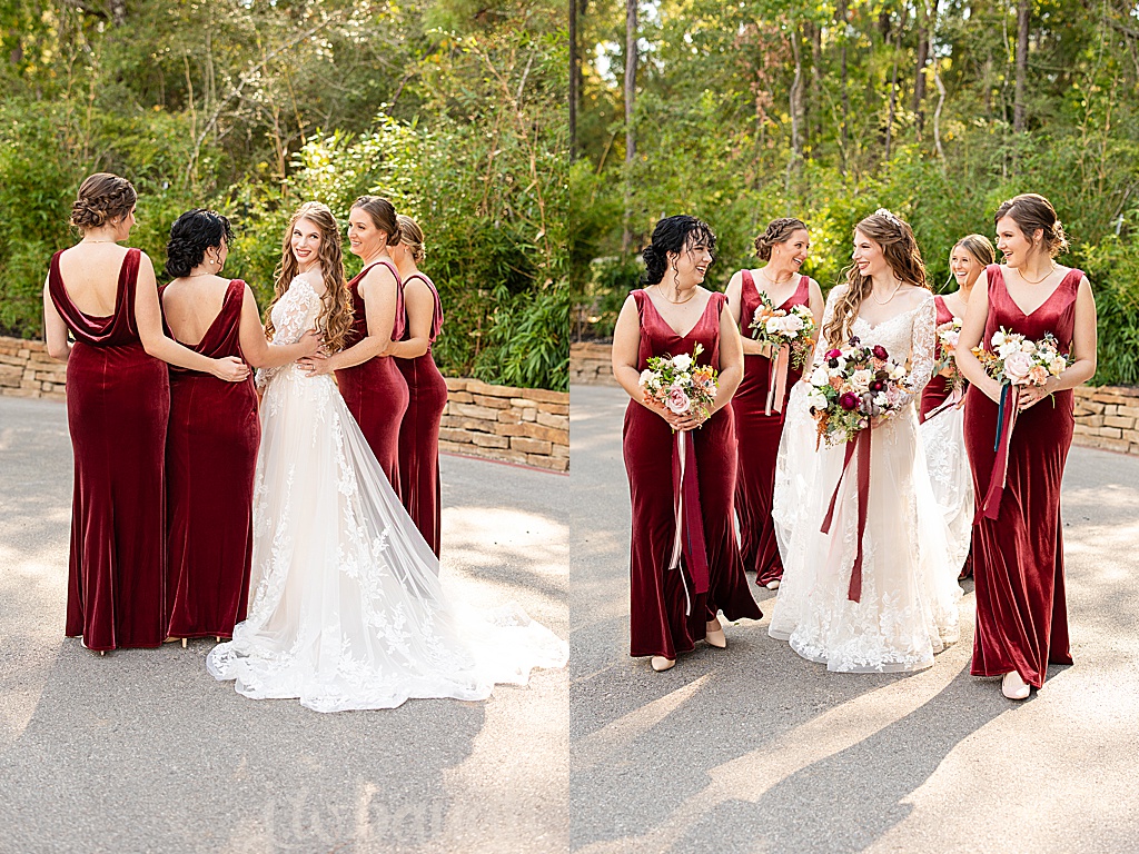 the luminaire bridesmaid photos crimson dresses