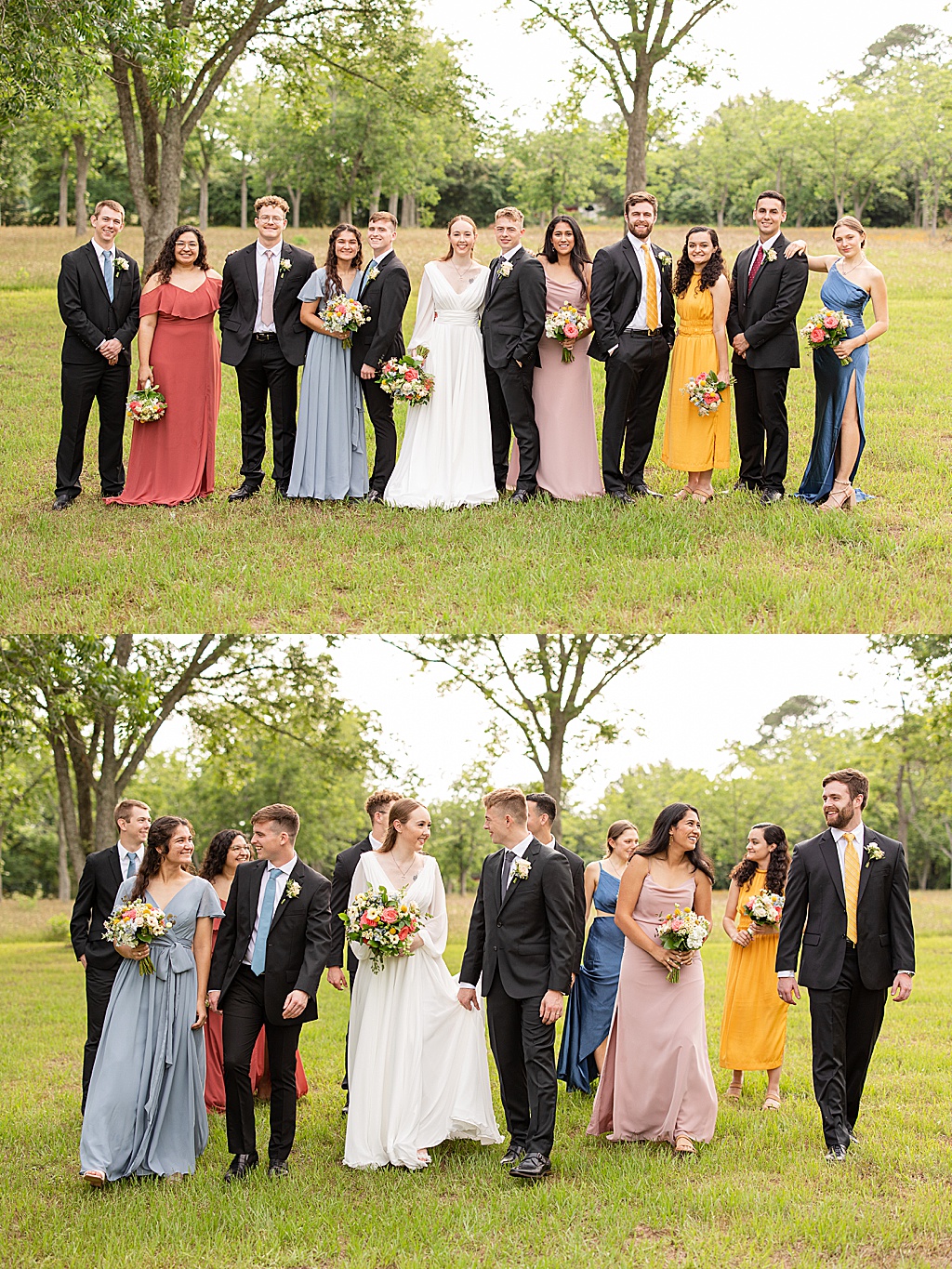 the estates at pecan park colorful wedding party