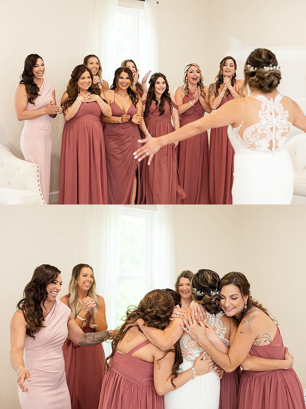 the estates at pecan park getting bridesmaid first look